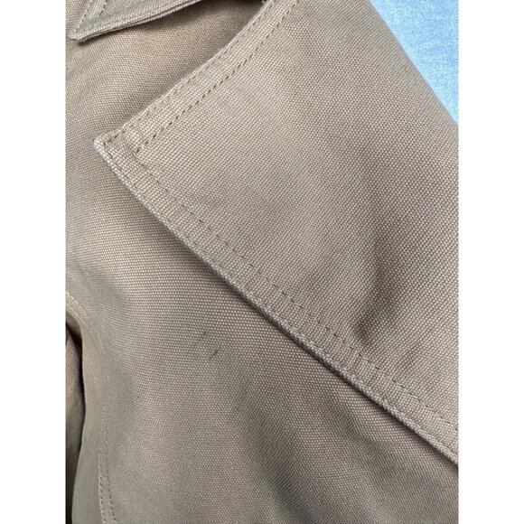 Zara Cropped Tan Denim Jacket Large Trench Military Boho Double Breasted Short - Picture 4 of 11